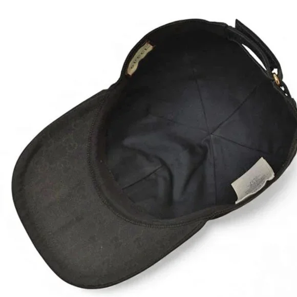Gucci Baseball Cap Hat Gold Foil Embossed GG Black 4 Hg53 1060 Size